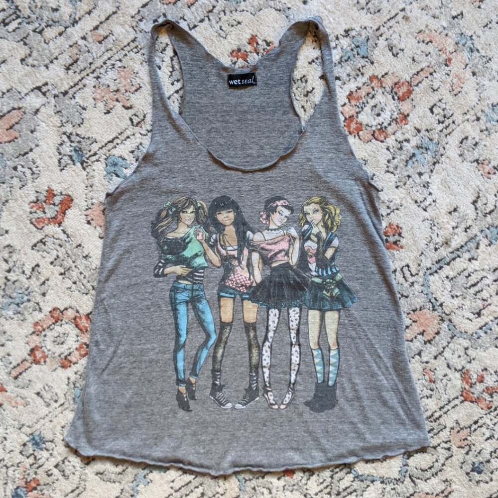 Summer Graphic Tank Top / Grey Halter Top / Casual Fit / Size: L